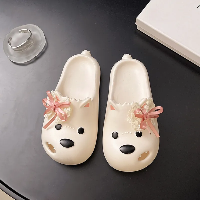 JINGEYU Cute Lace Up Bowknot Casual Puppy Closed Toe Slippers With Platform Height, Soft And Springy Feeling-3