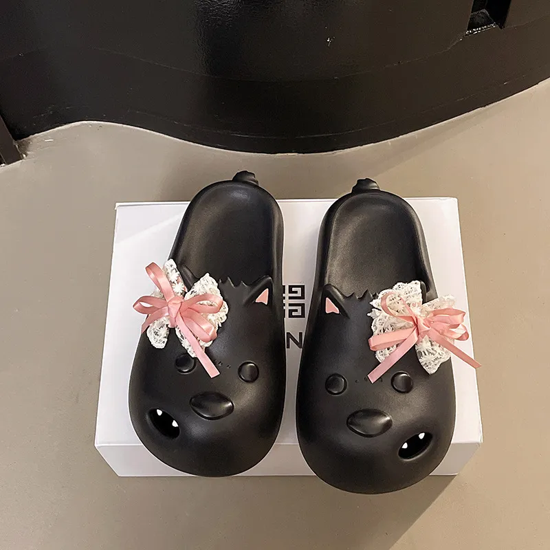 JINGEYU Cute Lace Up Bowknot Casual Puppy Closed Toe Slippers With Platform Height, Soft And Springy Feeling-7