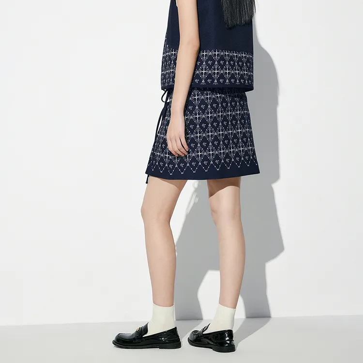 PEACEBIRD Casual Short Skirts Women's Black Pattern-4