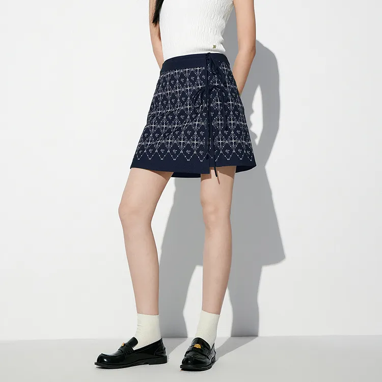 PEACEBIRD Casual Short Skirts Women's Black Pattern-2