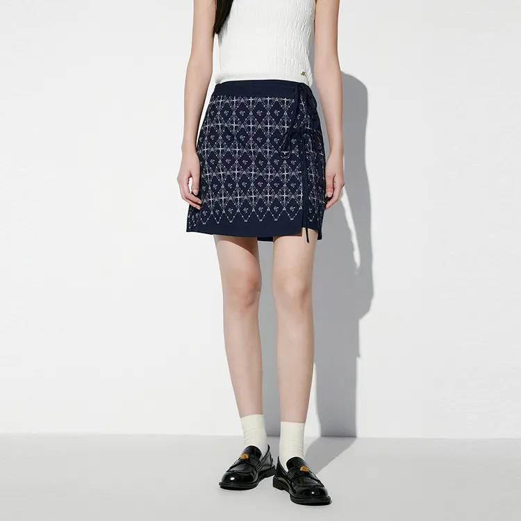 PEACEBIRD Casual Short Skirts Women's Black Pattern-3