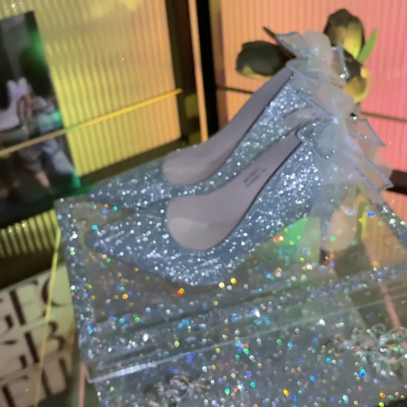 ROBINHOOD Purple Moon Galaxy Box Slim Heel High Heels Women's Silver-4