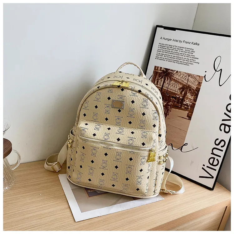 Yalu PU Backpack For High School And University Students Regular Women's Ecru/Pink/Black/Ginger Yellow-1