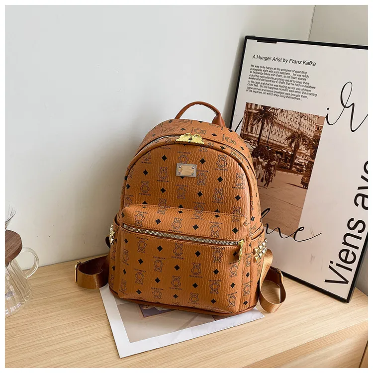 Yalu PU Backpack For High School And University Students Regular Women's Ecru/Pink/Black/Ginger Yellow-13