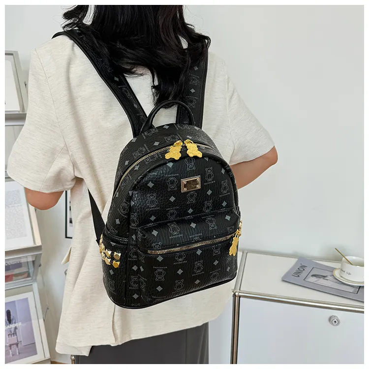 Yalu PU Backpack For High School And University Students Regular Women's Ecru/Pink/Black/Ginger Yellow-21