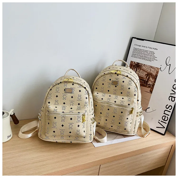Yalu PU Backpack For High School And University Students Regular Women's Ecru/Pink/Black/Ginger Yellow-2