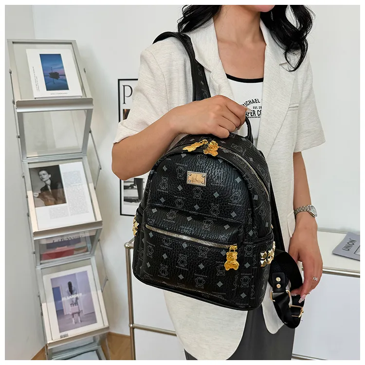 Yalu PU Backpack For High School And University Students Regular Women's Ecru/Pink/Black/Ginger Yellow-22