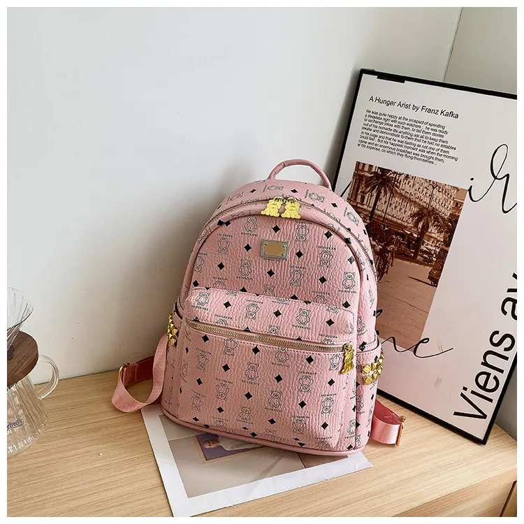 Yalu PU Backpack For High School And University Students Regular Women's Ecru/Pink/Black/Ginger Yellow-7