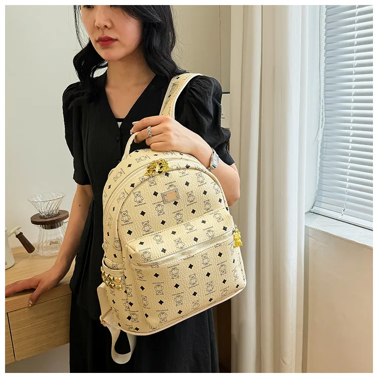 Yalu PU Backpack For High School And University Students Regular Women's Ecru/Pink/Black/Ginger Yellow-3