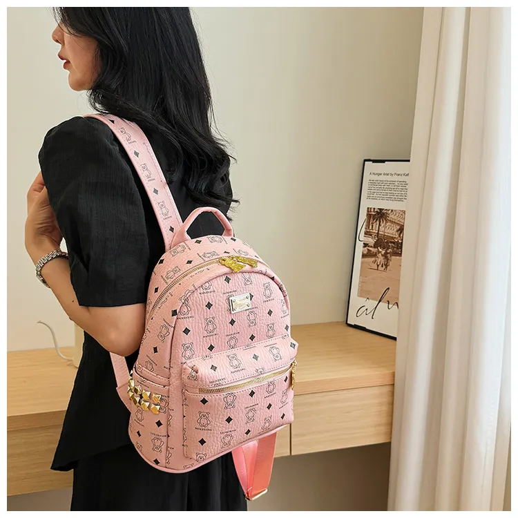 Yalu PU Backpack For High School And University Students Regular Women's Ecru/Pink/Black/Ginger Yellow-10