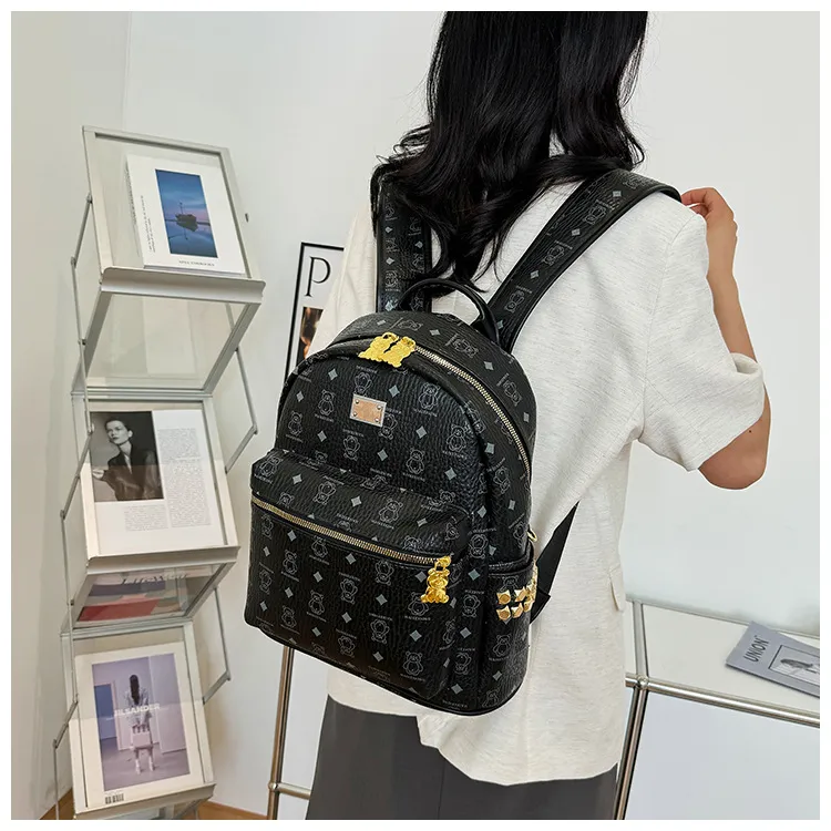 Yalu PU Backpack For High School And University Students Regular Women's Ecru/Pink/Black/Ginger Yellow-23