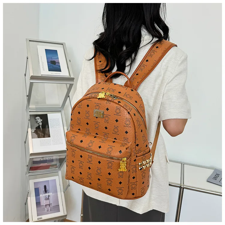 Yalu PU Backpack For High School And University Students Regular Women's Ecru/Pink/Black/Ginger Yellow-15