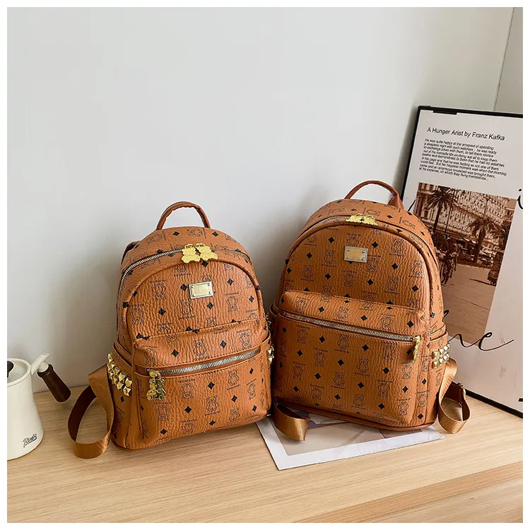Yalu PU Backpack For High School And University Students Regular Women's Ecru/Pink/Black/Ginger Yellow-14