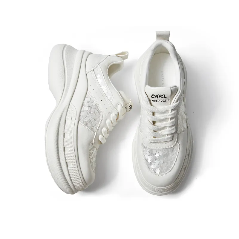 CHERYKALLY Low Top Chunky Sneakers Women's Clear Glass White-3