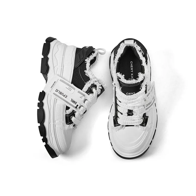 CHERYKALLY Wear-Resistant Breathable Lightweight Height Increasing Low-Top Casual Shoes Women's Raven Black-5