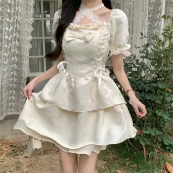 Peaches Peaches Short Sleeved Dress Women's Beige Apricot