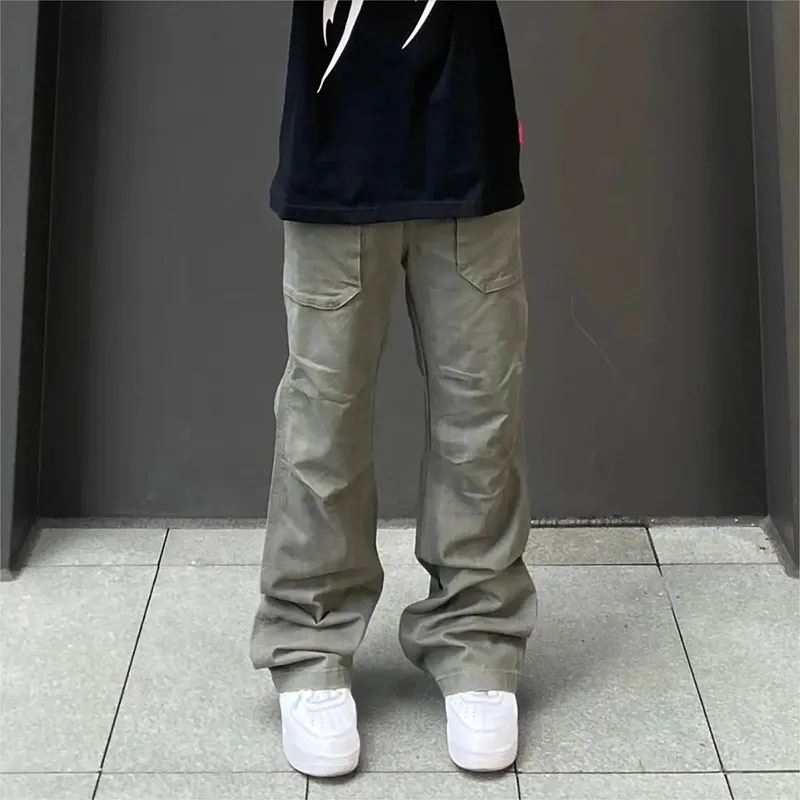 Peaches Peaches Cargo Pants Unisex Gray Green-3