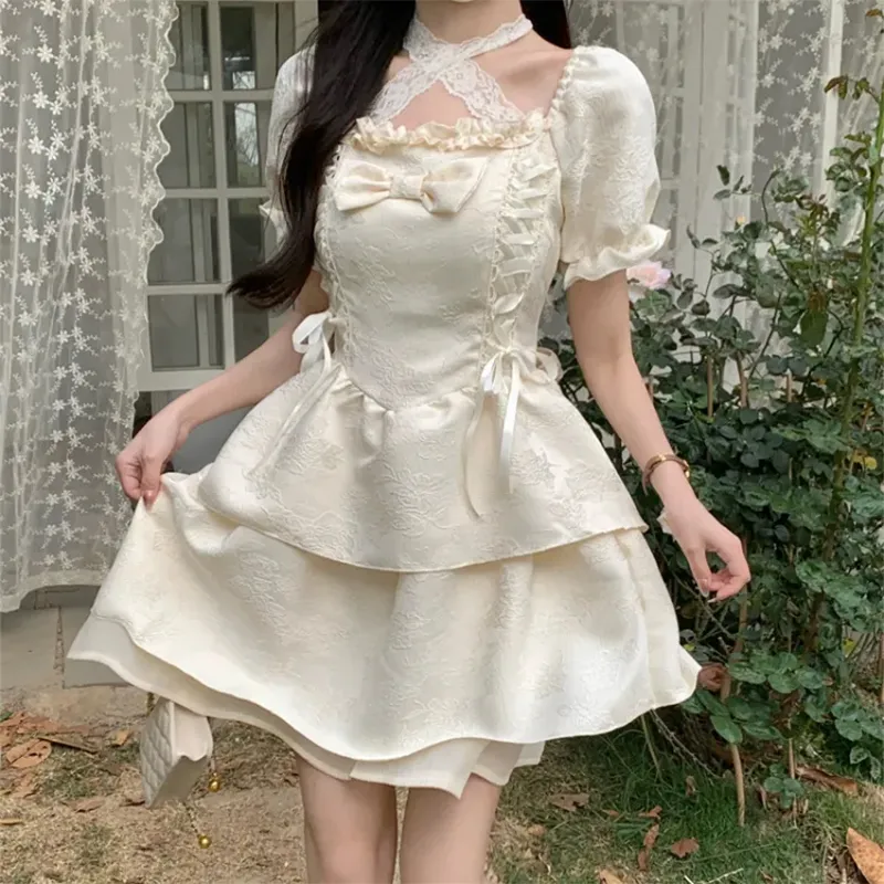 Peaches Peaches Short Sleeved Dress Women's Beige Apricot-6