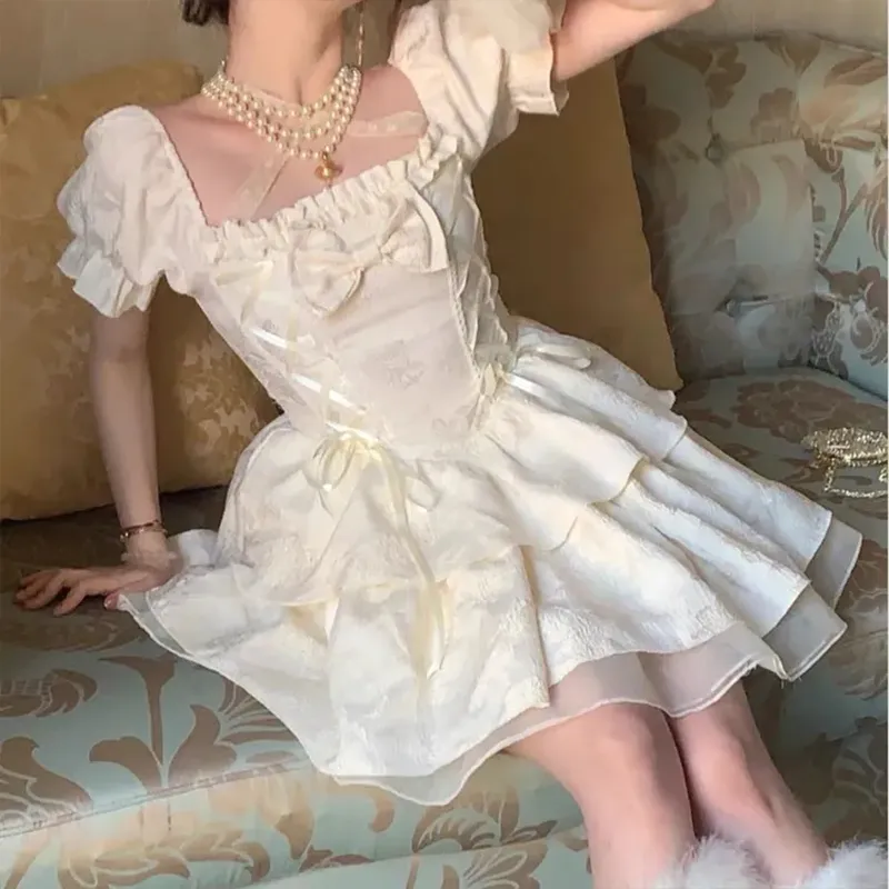 Peaches Peaches Short Sleeved Dress Women's Beige Apricot-4