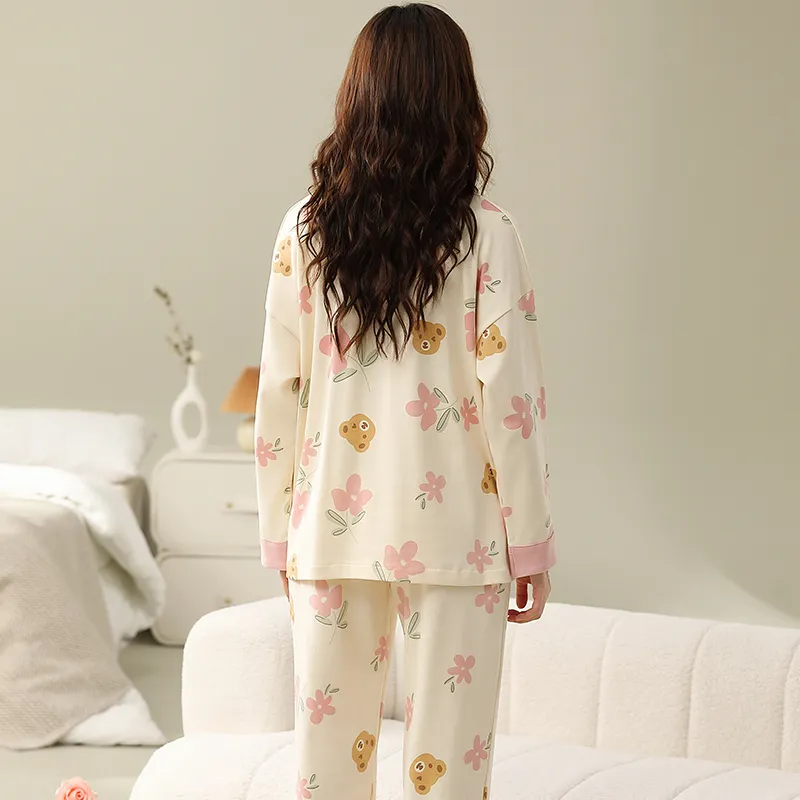 Follow The United States Pajama Set Women's Beige White Pink-1