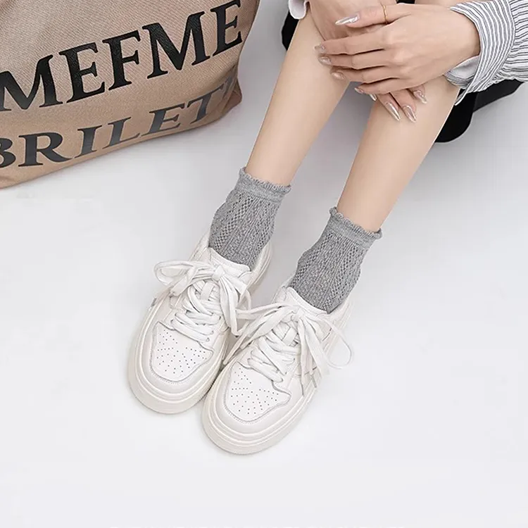 Old Meow Low Top Height Increasing Breathable Sports Skateboard Shoes Women's White-6