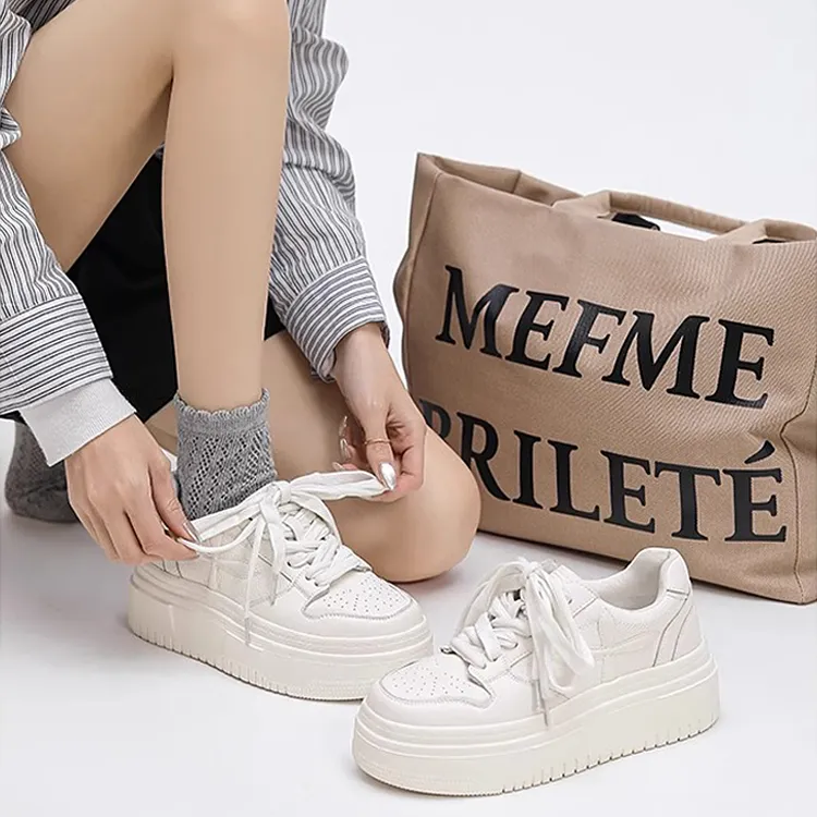 Old Meow Low Top Height Increasing Breathable Sports Skateboard Shoes Women's White-4