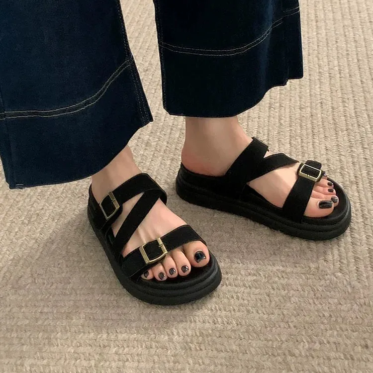 Old Meow Flat Buckle For External Wear Slide Slippers 4.7cm Women's-3