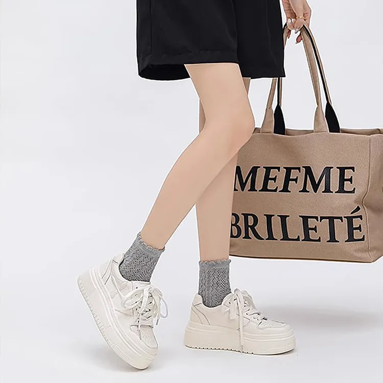 Old Meow Low Top Height Increasing Breathable Sports Skateboard Shoes Women's White-5