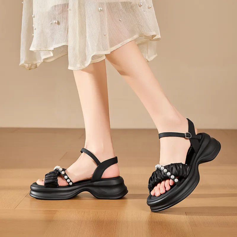 EXULL Q One Strap Sandals Women's Black-6