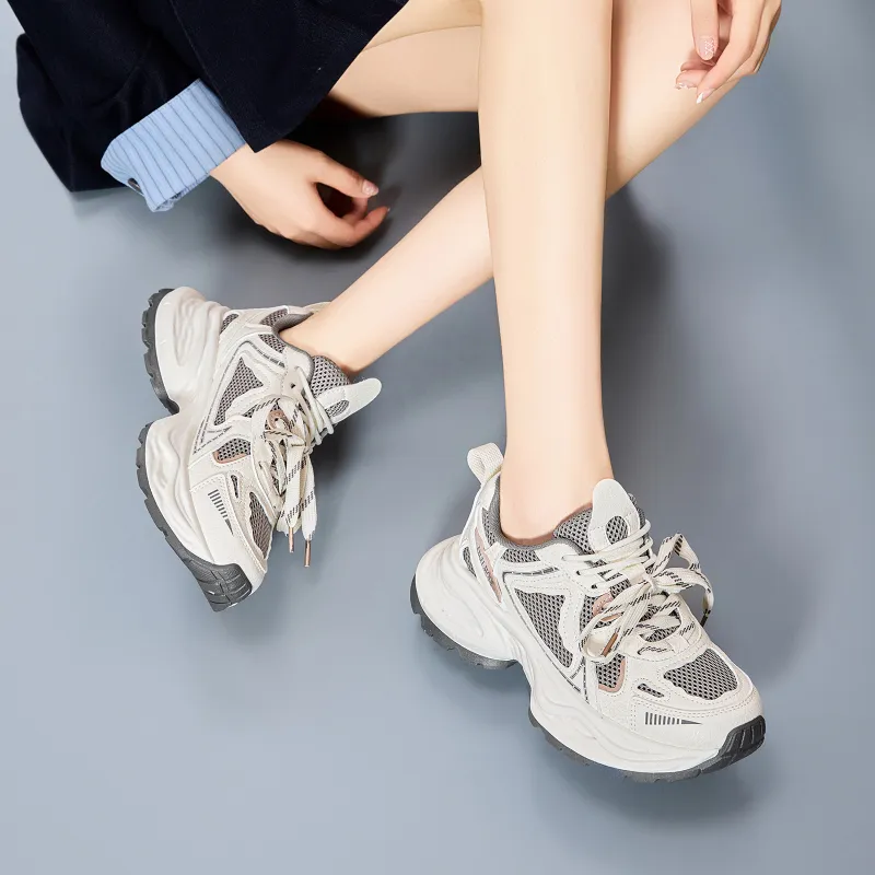 EXULL Q Slip Resistant, Breathable, Lightweight, Height Increasing Low Top Chunky Sneakers Women's-5