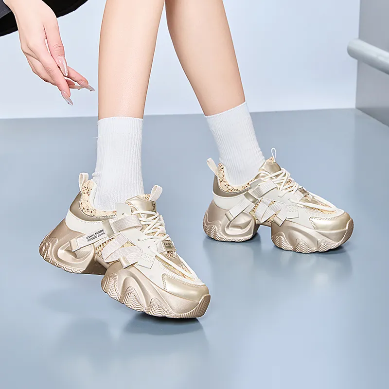 EXULL Q Breathable Lightweight Height Increasing Low Top Chunky Sneakers Women's-6