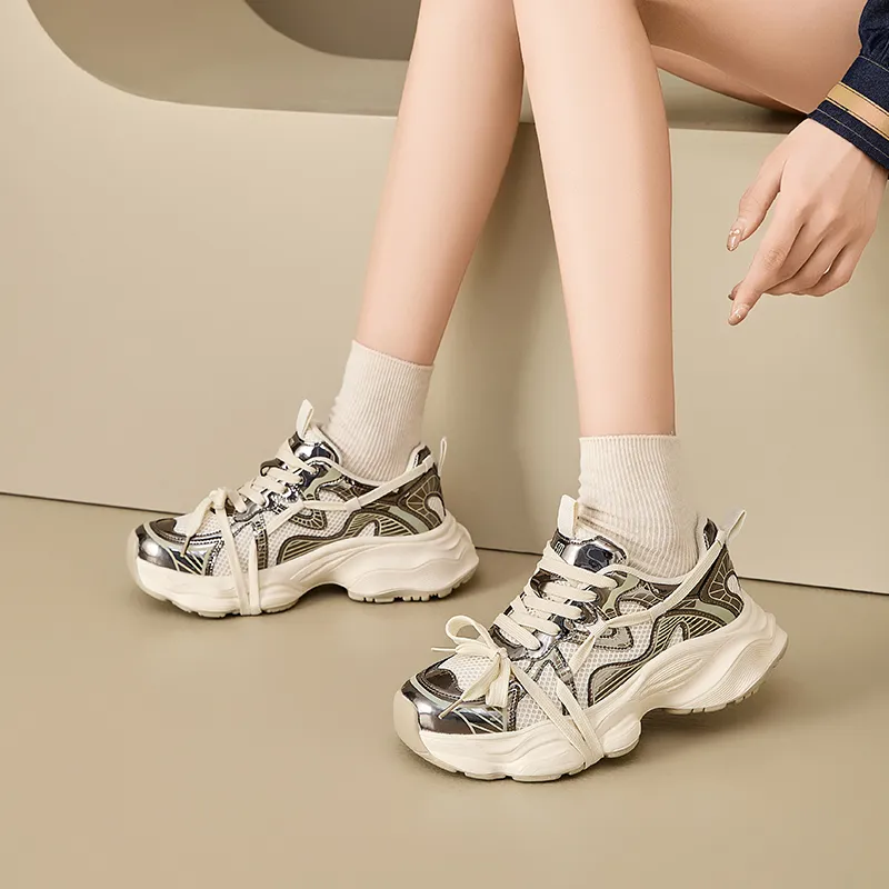 EXULL Q Breathable Lightweight Height Increasing Low Top Chunky Sneakers Women's-4