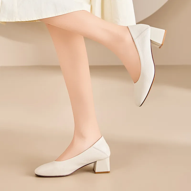EXULL Q Chunky Heel High Heels 5CM Women's Beige-6