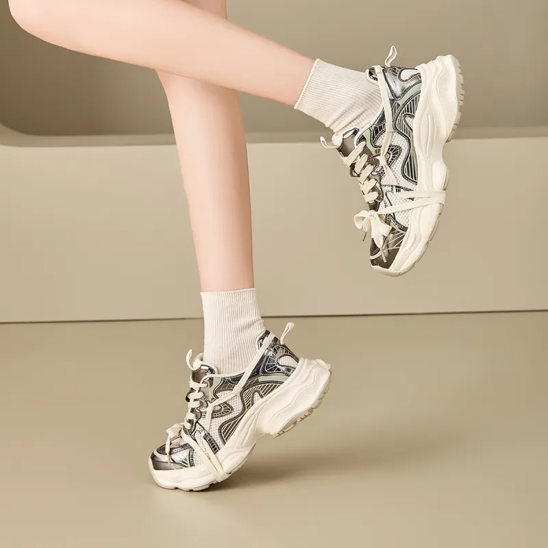 EXULL Q Breathable Lightweight Height Increasing Low Top Chunky Sneakers Women's-6