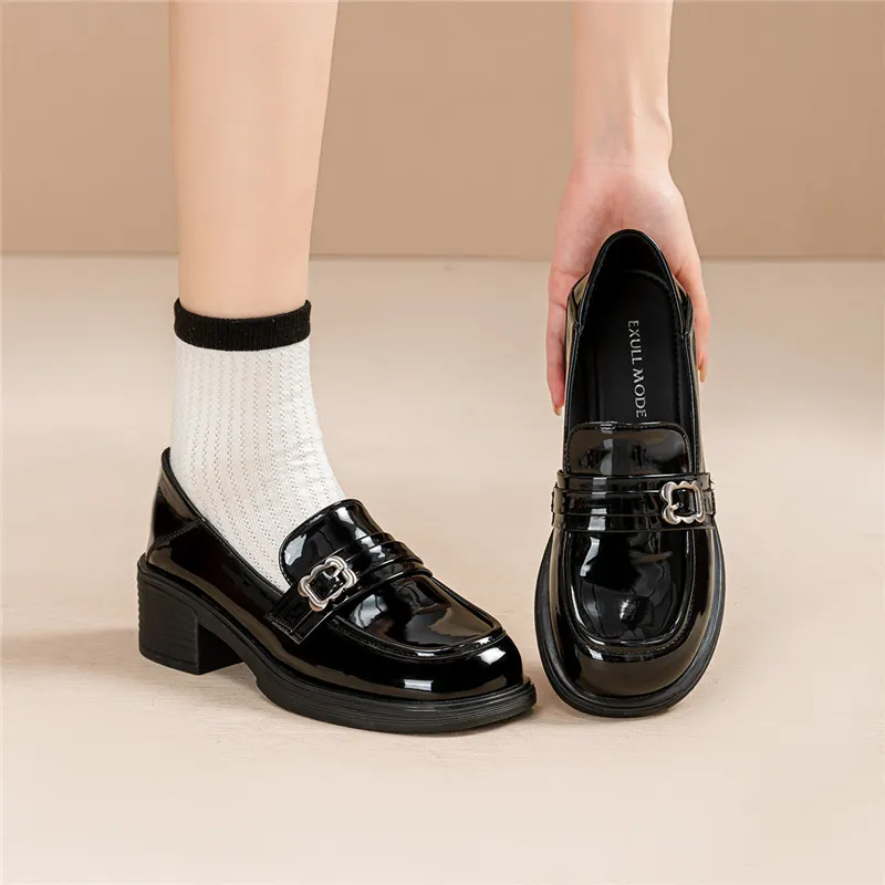 EXULL Q Loafers 5CM Women's Black-6