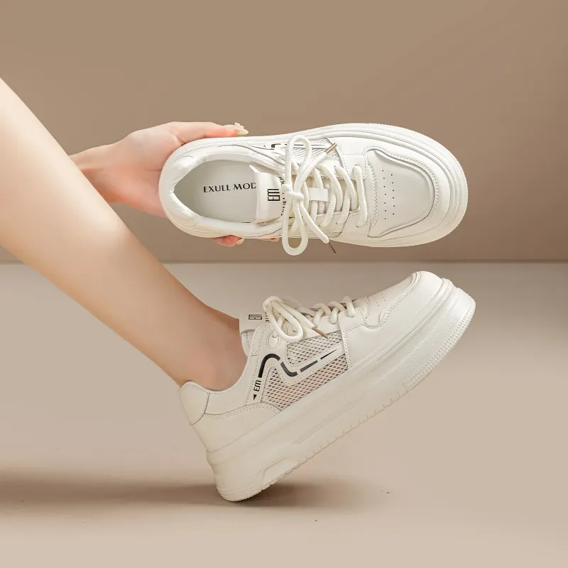 EXULL Q Slip Resistant, Lightweight, Breathable, Height Increasing Low Top Skateboard Shoes Women's White Black-7