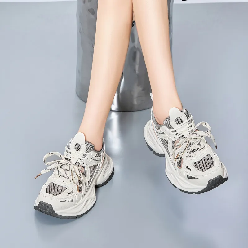 EXULL Q Slip Resistant, Breathable, Lightweight, Height Increasing Low Top Chunky Sneakers Women's-4