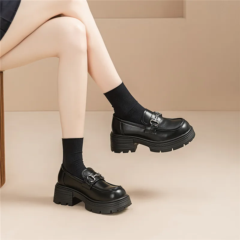 EXULL Q Loafers 5.5CM Women's Black-6