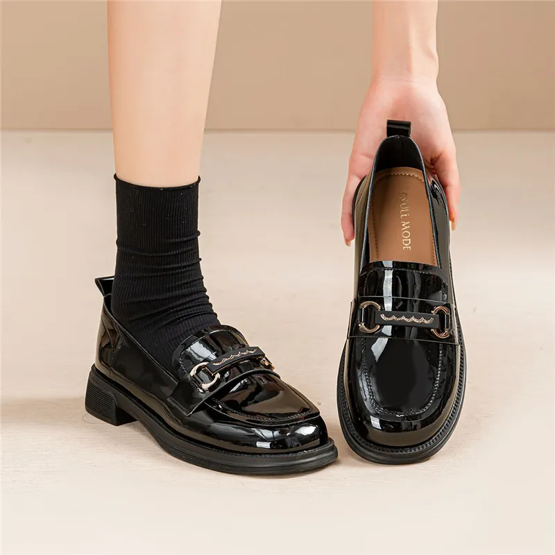 EXULL Q Loafers 3CM Women's Bright Black-6