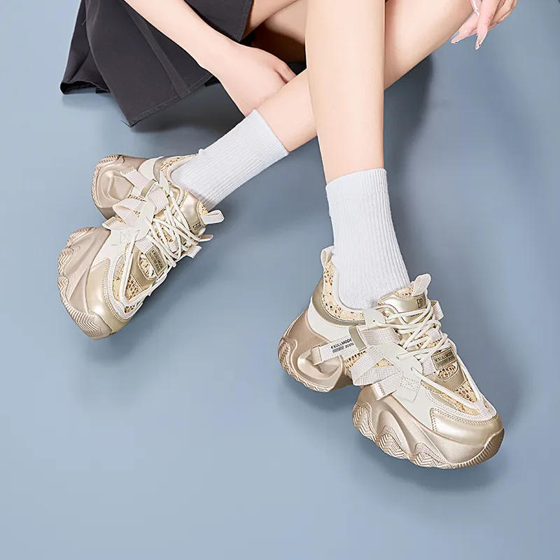 EXULL Q Breathable Lightweight Height Increasing Low Top Chunky Sneakers Women's-4