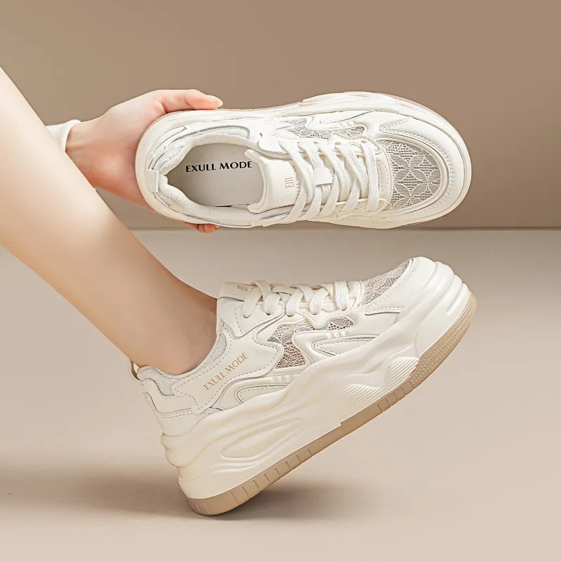 EXULL Q Slip Resistant, Lightweight, Breathable, Height Increasing Low Top Skateboard Shoes Women's Beige Khaki-6