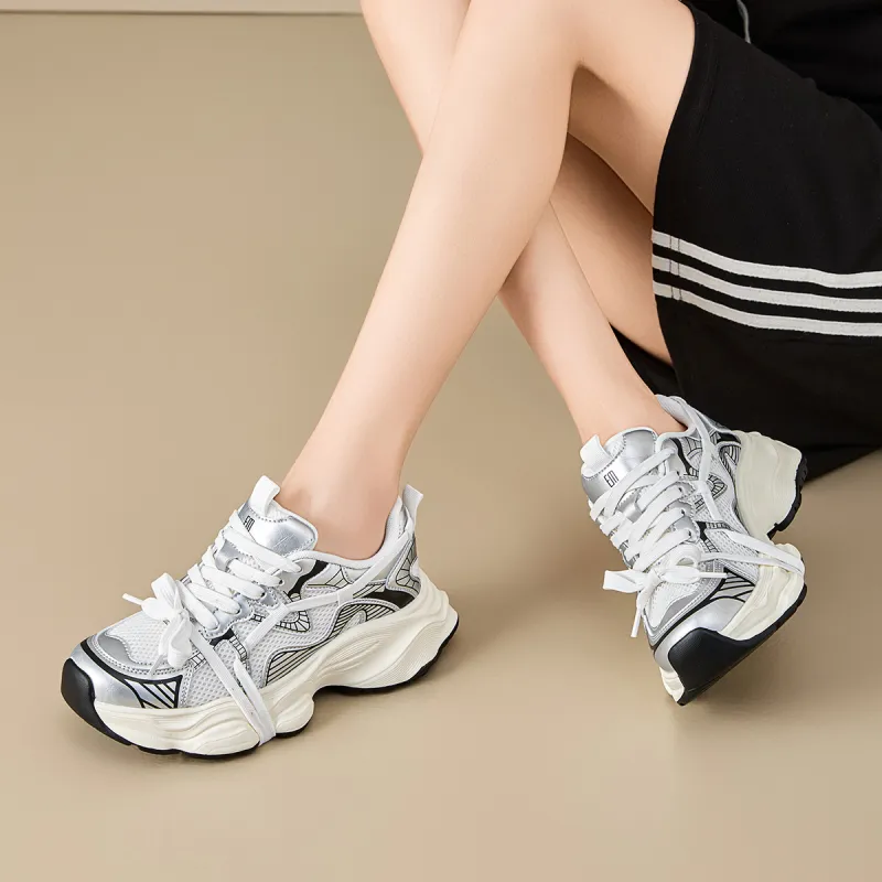 EXULL Q Breathable Lightweight Height Increasing Low Top Chunky Sneakers Women's-12