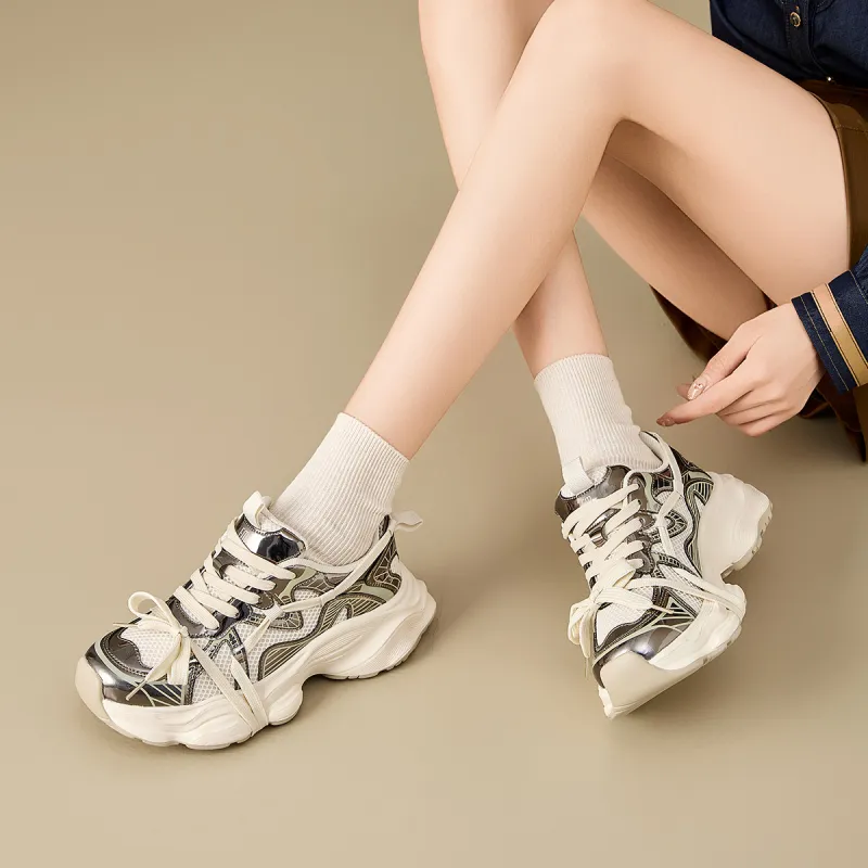 EXULL Q Breathable Lightweight Height Increasing Low Top Chunky Sneakers Women's-7