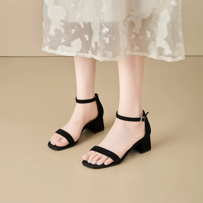 EXULL Q One Strap Sandals 5CM Women's Black-6