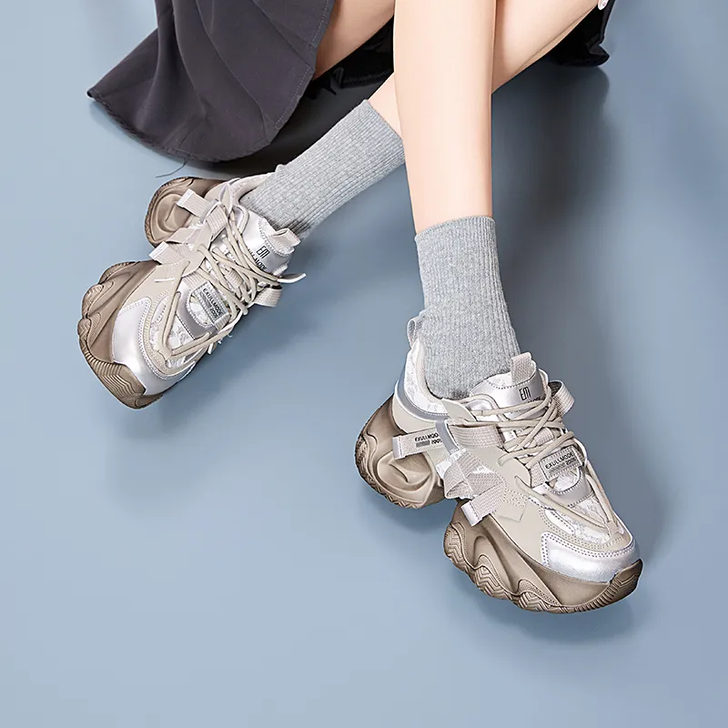 EXULL Q Breathable Lightweight Height Increasing Low Top Chunky Sneakers Women's-11