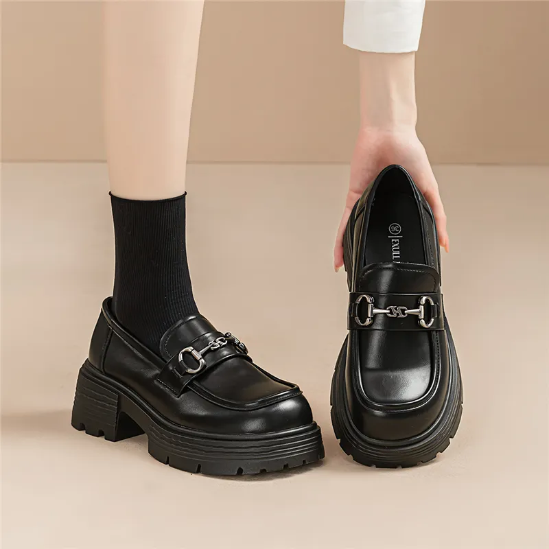 EXULL Q Loafers 5.5CM Women's Black-7