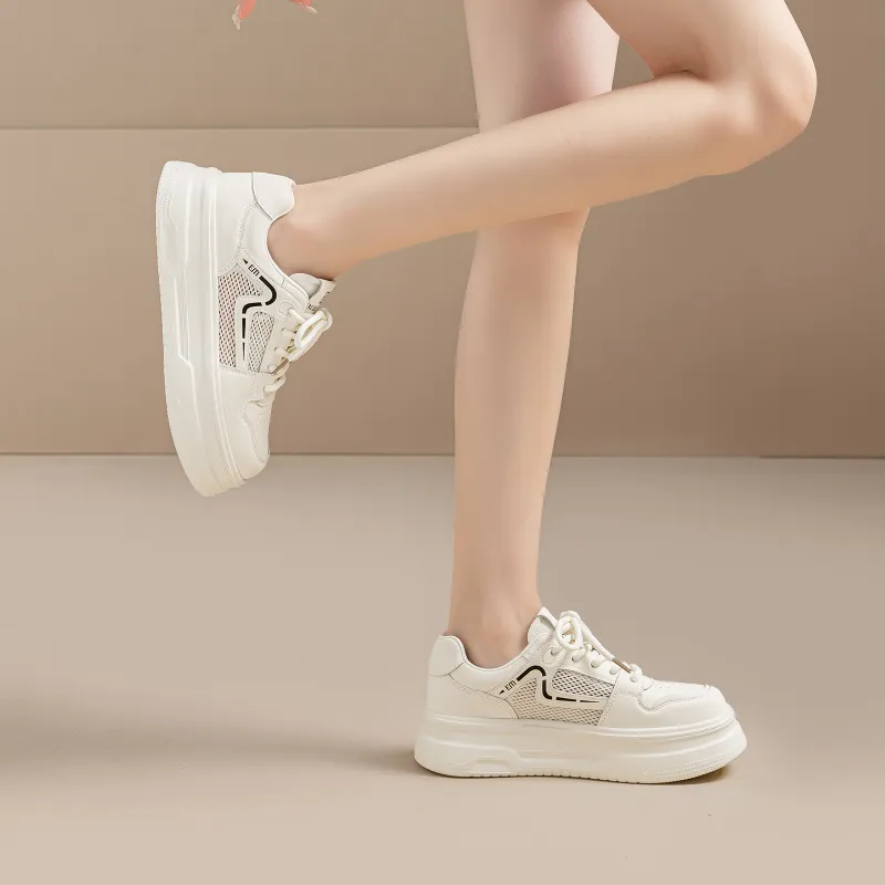 EXULL Q Slip Resistant, Lightweight, Breathable, Height Increasing Low Top Skateboard Shoes Women's White Black-6