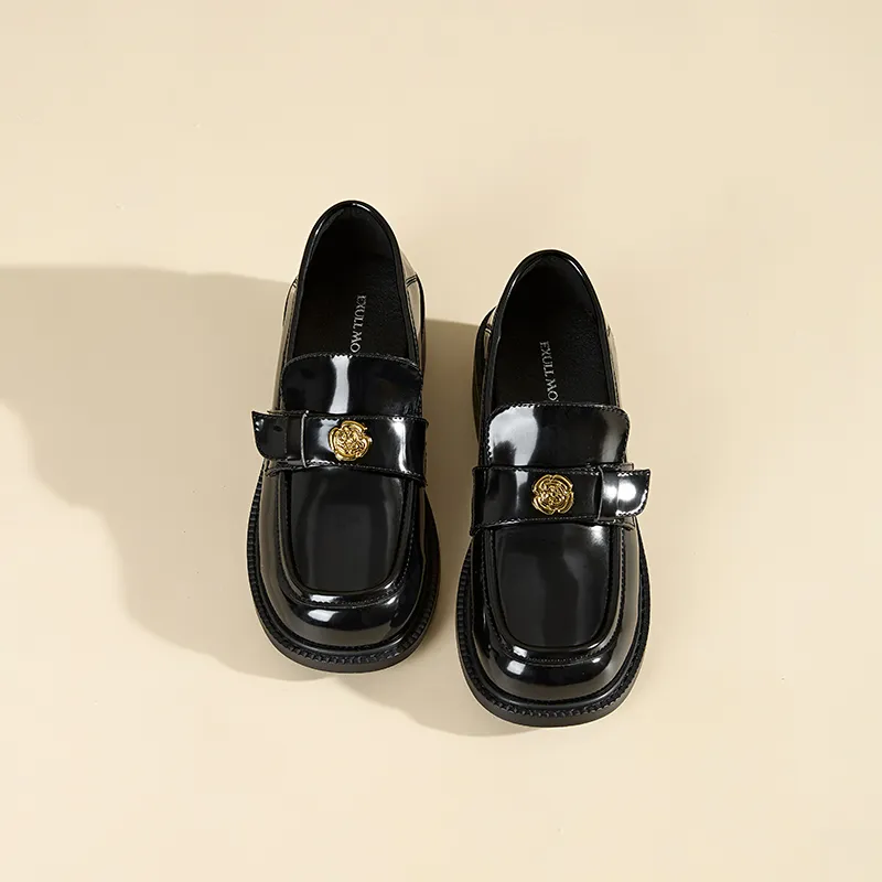 EXULL Q Loafers 4cm Women's Lacquered Finish Black-4