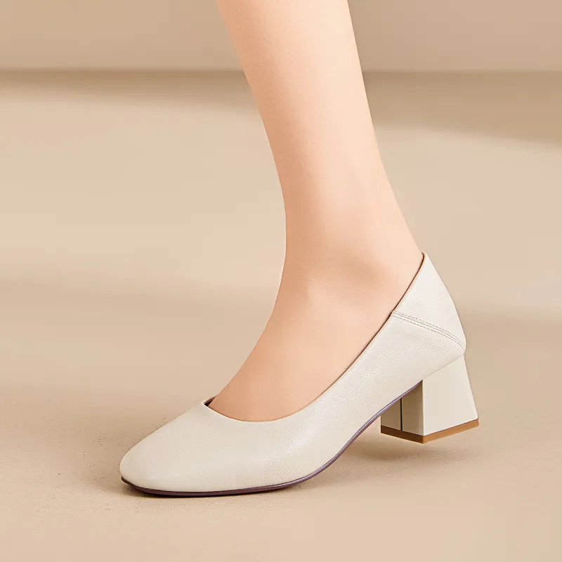 EXULL Q Chunky Heel High Heels 5CM Women's Beige-4