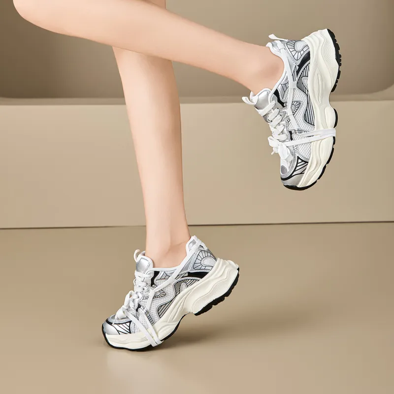 EXULL Q Breathable Lightweight Height Increasing Low Top Chunky Sneakers Women's-14